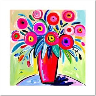 Cute Abstract Flowers in a Pink Vase Still Life Painting Posters and Art